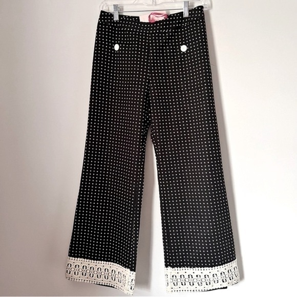 JB by Julie Brown Ahoy Sailor Black Snowcap Cotton Twill Polka Dot Lace Pants - Picture 1 of 14